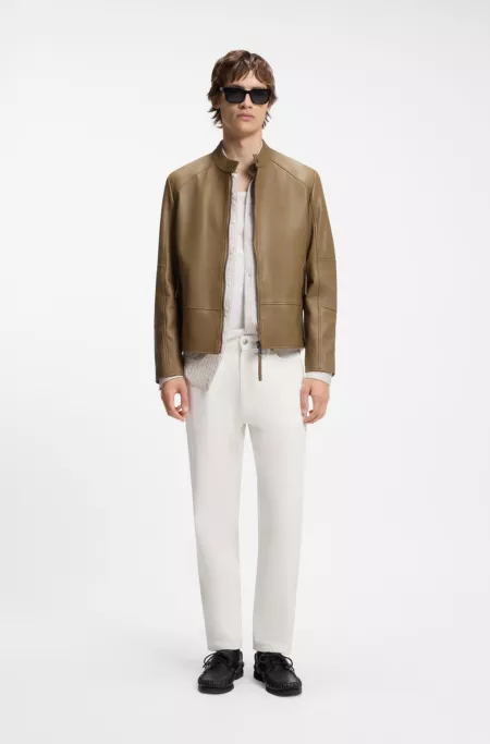 Blouson de motard Slim en cuir lisse
