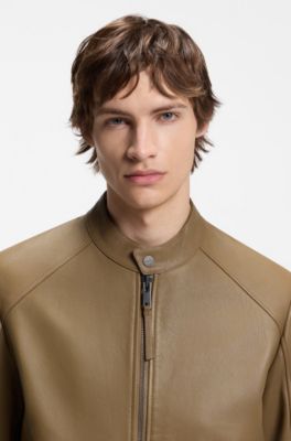 Slim-fit racer jacket in smooth leather