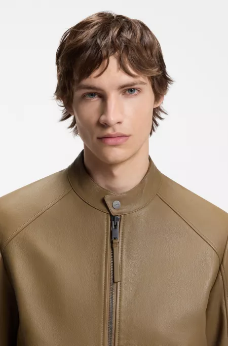 Slim-fit racer jacket in smooth leather