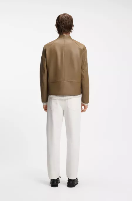 Slim-fit racer jacket in smooth leather