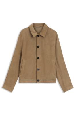 Suede jacket with stitched breast-pocket detail 1