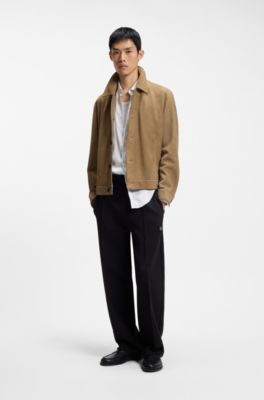 Suede jacket with stitched breast-pocket detail, Beige