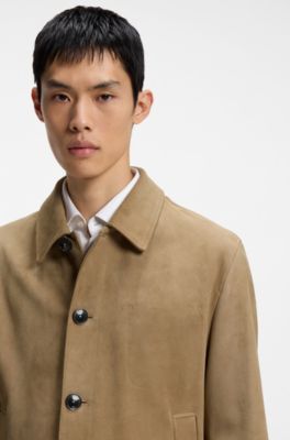 Suede jacket with stitched breast-pocket detail, Beige