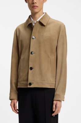 Jas van su&egrave;de met decoratieve gestikte borstzak, Beige
