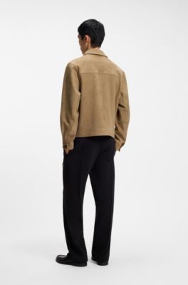 Suede jacket with stitched breast-pocket detail, Beige