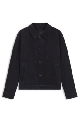 Suede jacket with stitched breast-pocket detail, Dark Blue