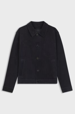 Suede jacket with stitched breast-pocket detail, Dark Blue