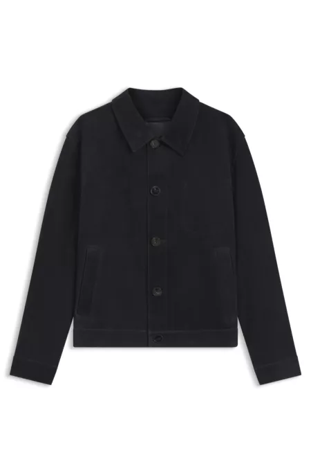 Veste en cuir suédé avec détail de surpiqûre sur la poche poitrine