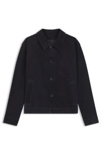 Jacke aus Veloursleder mit abgestepptem Detail an der Brusttasche, Dunkelblau