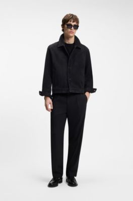 Suede jacket with stitched breast-pocket detail, Dark Blue