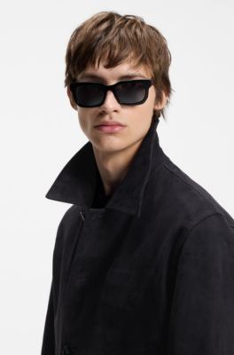 Jas van su&egrave;de met decoratieve gestikte borstzak, Donkerblauw