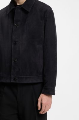 Jas van su&egrave;de met decoratieve gestikte borstzak, Donkerblauw