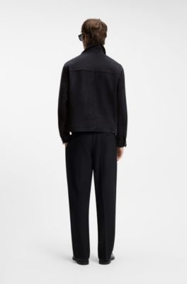 Suede jacket with stitched breast-pocket detail, Dark Blue