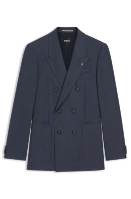 Relaxed-fit blazer in micro-patterned virgin wool, Dark Blue