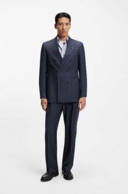 Relaxed-fit blazer in micro-patterned virgin wool, Dark Blue