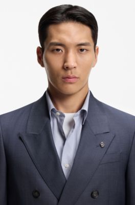 Relaxed-fit blazer in micro-patterned virgin wool, Dark Blue