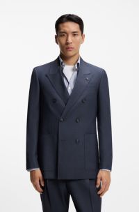 Relaxed-fit blazer in micro-patterned virgin wool, Dark Blue