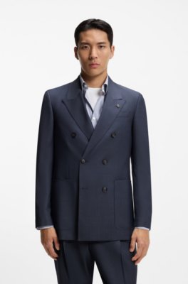 Boss Relaxed-fit blazer in micro-patterned virgin wool