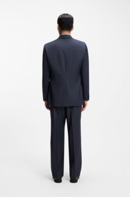 Blazer van scheerwol met microdessin in een ontspannen model, Donkerblauw