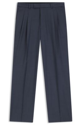 Tapered-fit trousers in micro-patterned virgin wool, Dark Blue