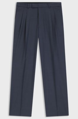 Tapered-fit trousers in micro-patterned virgin wool, Dark Blue