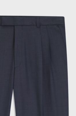Tapered-fit trousers in micro-patterned virgin wool, Dark Blue