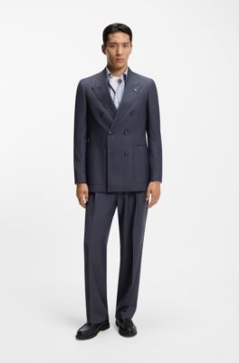 Tapered-fit trousers in micro-patterned virgin wool, Dark Blue