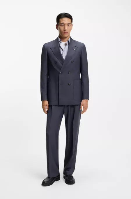Tapered-fit trousers in micro-patterned virgin wool