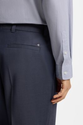 Tapered-fit broek van scheerwol met microdessin, Donkerblauw