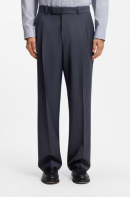 Tapered-fit trousers in micro-patterned virgin wool, Dark Blue