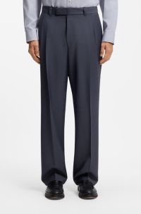 Tapered-fit trousers in micro-patterned virgin wool, Beige