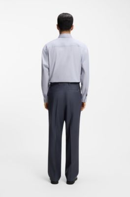 Pantaloni dal fit affusolato in lana vergine con micromotivo, Blu scuro