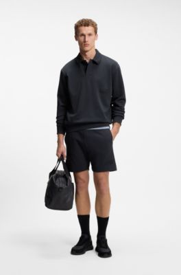 Short Relaxed en molleton de coton, Bleu fonc&eacute;