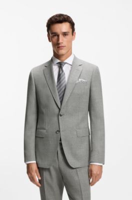 Slim-fit blazer in patterned stretch wool, Silver