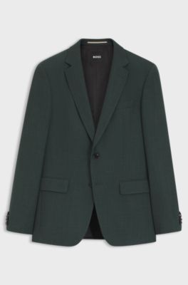 Blazer slim fit de lana el&aacute;stica estampada, Verde