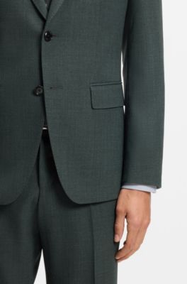 Blazer slim fit de lana el&aacute;stica estampada, Verde