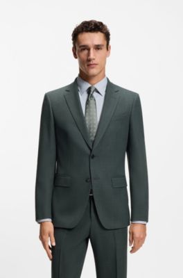 Blazer slim fit de lana el&aacute;stica estampada, Verde