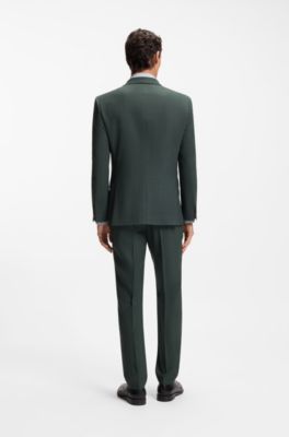 Blazer slim fit de lana el&aacute;stica estampada, Verde