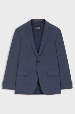 Blazer slim fit in lana elasticizzata a motivi, Blu
