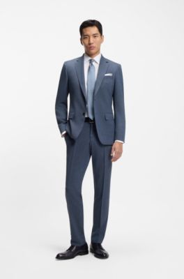 Slim-fit blazer van stretchwol met dessin, Blauw