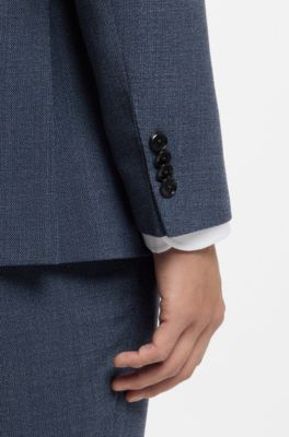 Blazer med slim fit i uld med str&aelig;k og m&oslash;nster, Bl&aring;