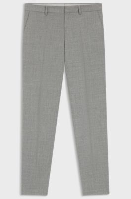 Pantalon Slim en laine stretch &agrave; micro motif, Argent
