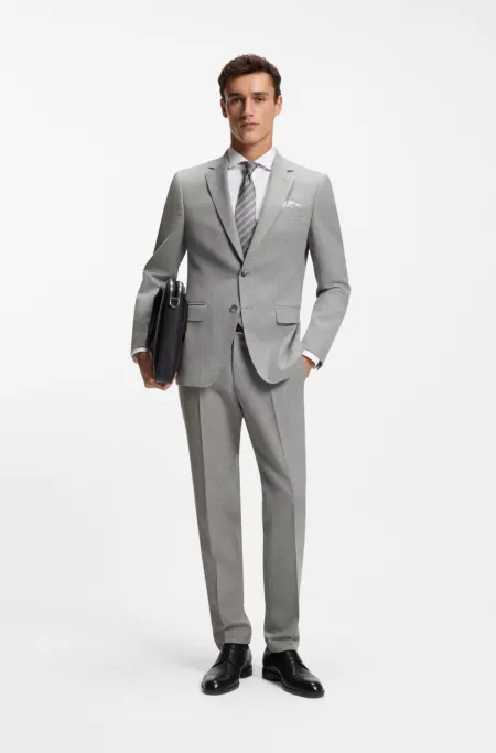 Slim-fit trousers in micro-patterned stretch wool