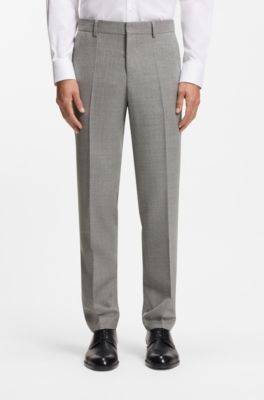 Pantalon Slim en laine stretch &agrave; micro motif, Argent