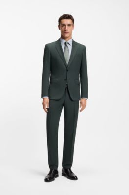 Slim-fit trousers in micro-patterned stretch wool, Green