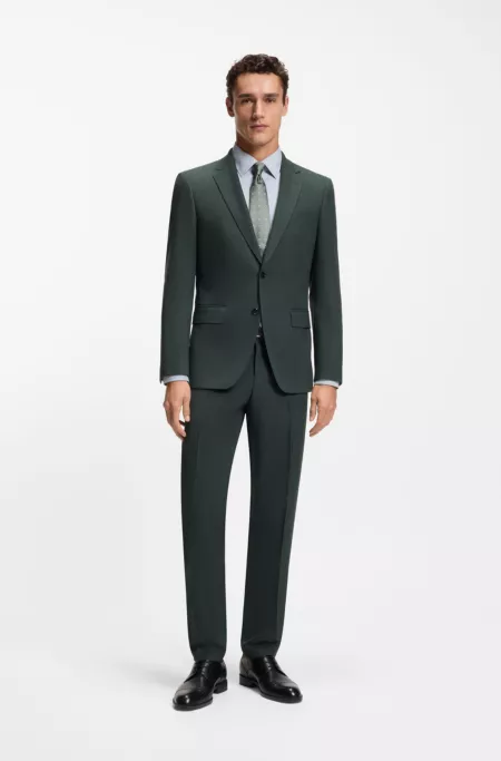 Slim-fit trousers in micro-patterned stretch wool