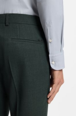 Fein gemusterte Slim-Fit Hose aus Stretch-Wolle, Gr&uuml;n