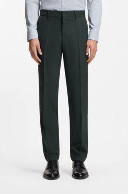 Slim-fit trousers in micro-patterned stretch wool, Green