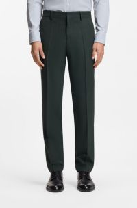 Pantaloni slim fit in lana elasticizzata con micromotivo, Verde