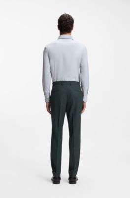 Slim-fit trousers in micro-patterned stretch wool, Green
